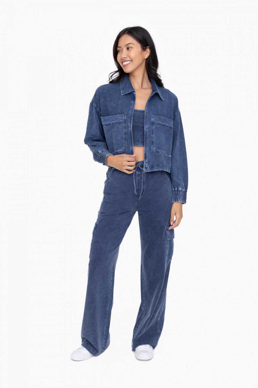 Mineral Wash Wide Leg Cotton Cargo Pants