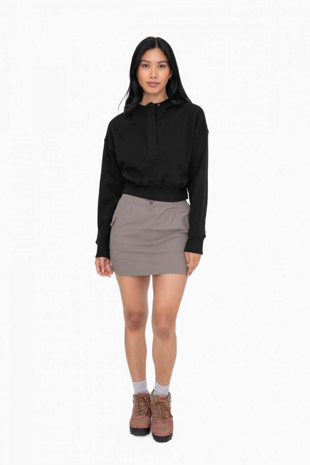 Cropped Half-Zip Fleece Hoodie