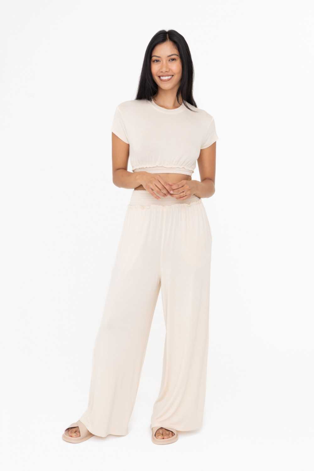 Smocked Waist Wide-Leg Pants