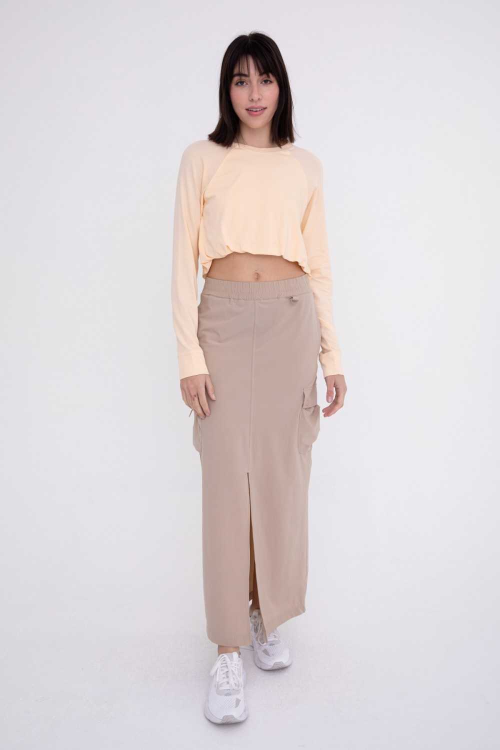 Mid-Rise Front Slit Cargo Maxi Skirt